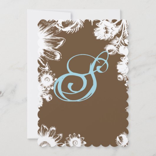 Rustiek Bruin Blauw  Bloemenbruiloft Kaart (Achterkant)
