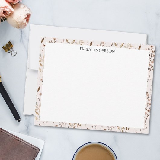 Rustiek Bruin Bloemblad Bloemen Botanisch Patroon Notitiekaartje