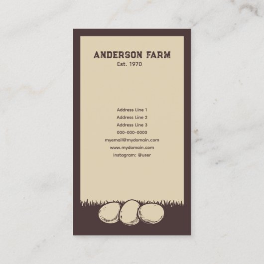 Rustiek Bruin Boerderij Verse Eieren Visitekaartje (Achterkant)