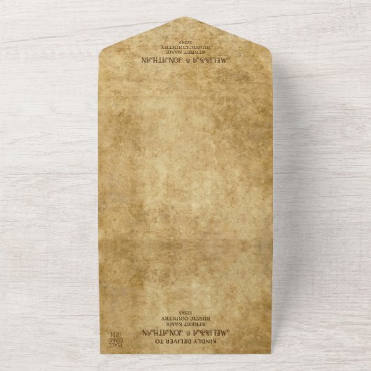  rustiek bruin bruiloft bruid bruidegom all in one uitnodiging (Buitenkant)