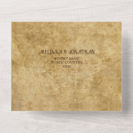  rustiek bruin bruiloft bruid bruidegom all in one uitnodiging (Achterkant)