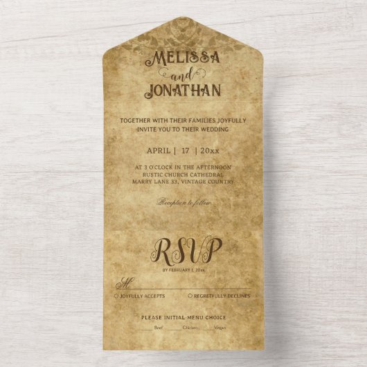  rustiek bruin bruiloft bruid bruidegom all in one uitnodiging (Binnen)