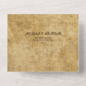  rustiek bruin bruiloft bruid bruidegom all in one uitnodiging (Achterkant)