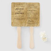  rustiek bruin bruiloft bruid bruidegom programma handwaaier (Voorkant en achterkant)