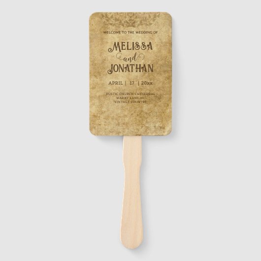  rustiek bruin bruiloft bruid bruidegom programma handwaaier (Voorkant)