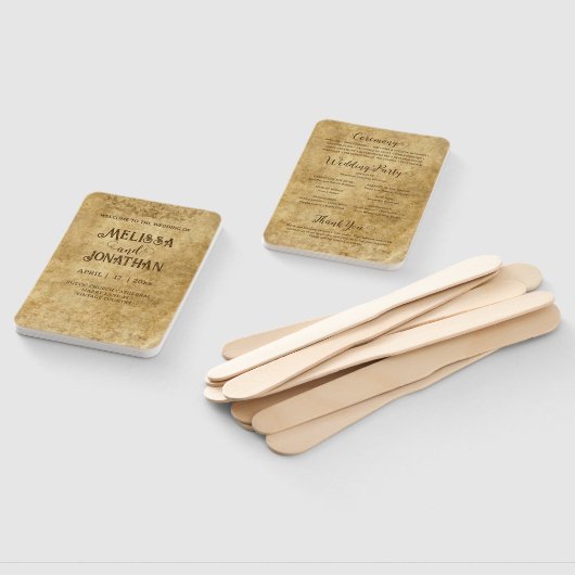  rustiek bruin bruiloft bruid bruidegom programma handwaaier (Niet-gemonteerd)
