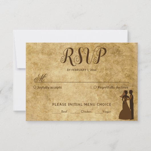 rustiek bruin bruiloft bruid bruidegom RSVP kaartje (Voorkant)