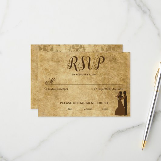  rustiek bruin bruiloft bruid bruidegom RSVP kaartje (Voorkant / Achterkant in situ)