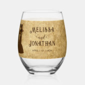  rustiek bruin bruiloft paar wijnglas zonder voet (Voorkant)