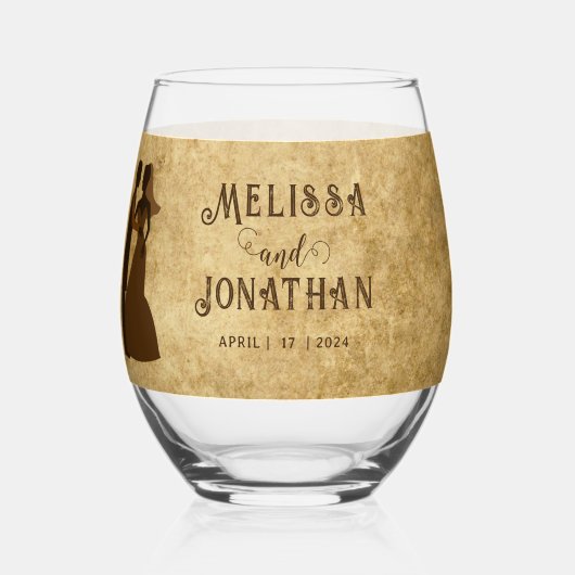  rustiek bruin bruiloft paar wijnglas zonder voet (Voorkant)