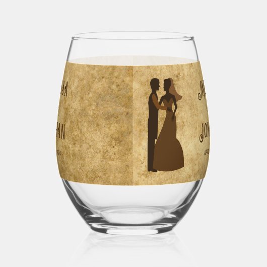  rustiek bruin bruiloft paar wijnglas zonder voet (Links)
