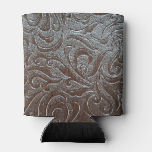 Rustiek bruin cowboy western landleer blikjeskoeler (Achterkant)