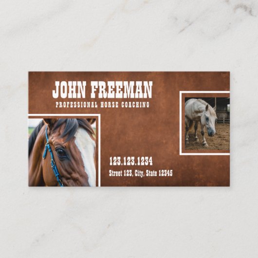 Rustiek Bruin Distressed Texture Paarden Foto's Visitekaartje (Voorkant)