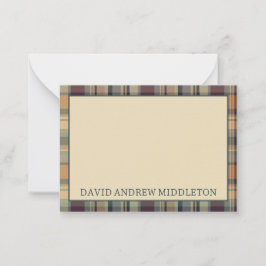 Rustiek Bruin en Crème Plaid Gepersonaliseerd Notitiekaartje