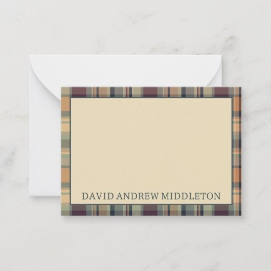 Rustiek Bruin en Crème Plaid Gepersonaliseerd Notitiekaartje (Voorkant)