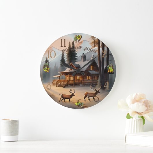 Rustiek Bruin en Grijs Waterverf Log Home Grote Klok (Huis)