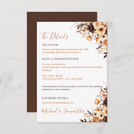 Rustiek Bruin en Ivoor Roos Land Bruiloft Informatiekaartje (Voorkant / Achterkant)