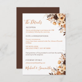 Rustiek Bruin en Ivoor Roos Land Bruiloft Informatiekaartje