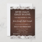 Rustiek Bruin en Witte kant bruiloft Kaart (Voorkant)