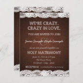 Rustiek Bruin en Witte kant bruiloft Kaart (Voorkant / Achterkant)