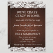 Rustiek Bruin en Witte kant bruiloft Kaart (Voorkant / Achterkant)