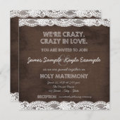 Rustiek Bruin en Witte kant bruiloft Kaart (Voorkant / Achterkant)