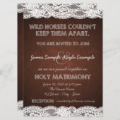 Rustiek Bruin en Witte kant Country Wedding Kaart (Voorkant / Achterkant)