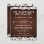 Rustiek Bruin en Witte kant Country Wedding Kaart (Voorkant / Achterkant)