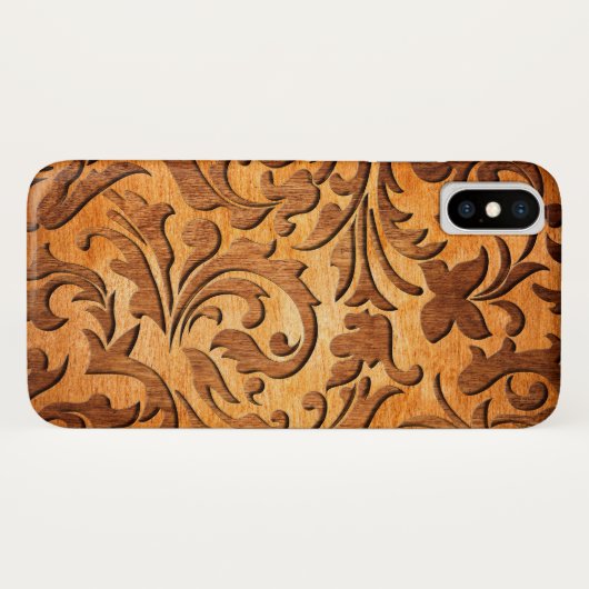 Rustiek Bruin Faux Hout Bloemen Swirls Gesneden Case-Mate iPhone Case (Achterkant (horizontaal))