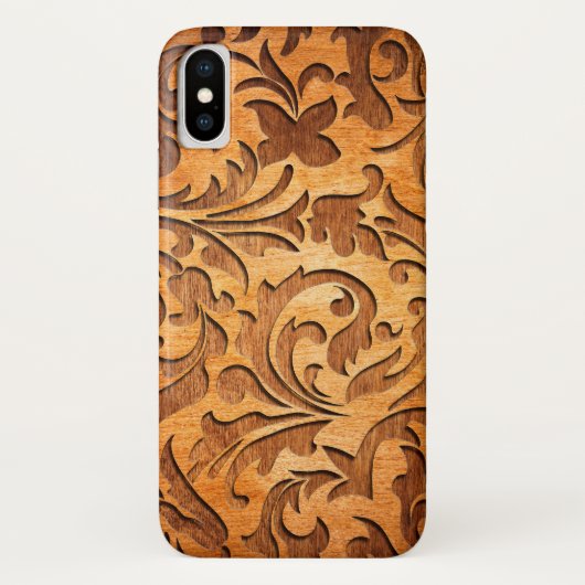Rustiek Bruin Faux Hout Bloemen Swirls Gesneden Case-Mate iPhone Case (Achterkant)