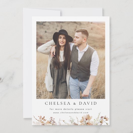 Rustiek Bruin Foto Bloemen Huwelijk Kaart (Achterkant)