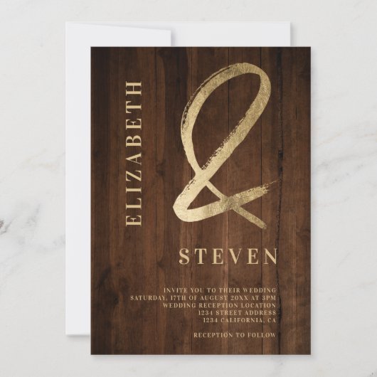 Rustiek bruin goud ampers en namen foto bruiloft kaart (Voorkant)