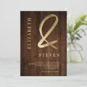 Rustiek bruin goud ampers en namen foto bruiloft kaart (Staand voorkant)