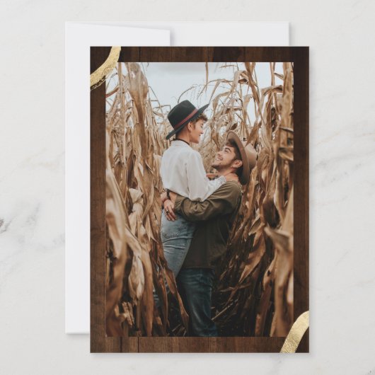 Rustiek bruin goud ampers en namen foto bruiloft kaart (Achterkant)