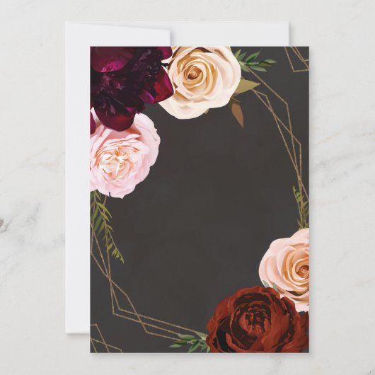 Rustiek Bruin & Goud Modern Donker Bloemen Bruilof Kaart (Achterkant)