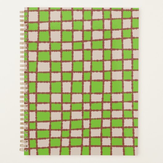 Rustiek bruin groen geruit schaakbordpatroon planner (Voorkant)