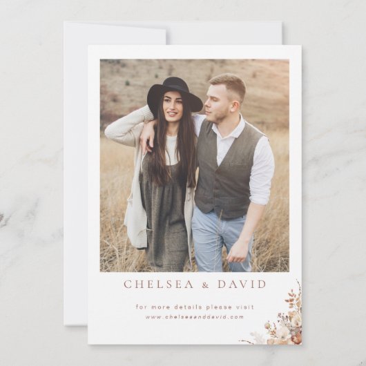 Rustiek Bruin Herfst Bloemen Huwelijk Kaart (Achterkant)