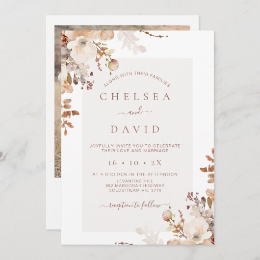 Rustiek Bruin Herfst Bloemen Huwelijk Kaart (Voorkant / Achterkant)