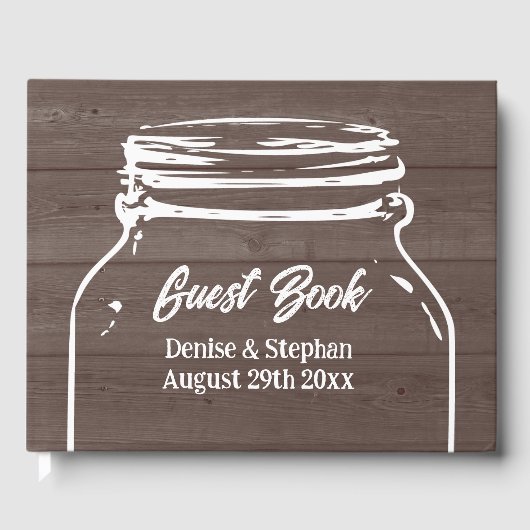 Rustiek bruin hout bruiloft mason jar silhouet gastenboek (Voorkant)
