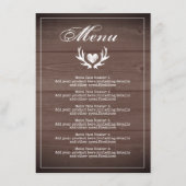 Rustiek bruin hout bruiloft receptie diner menu (Voorkant)