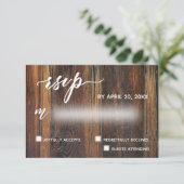 Rustiek Bruin Hout Casual Verzoek Trouwen RSVP Kaartje (Staand voorkant)