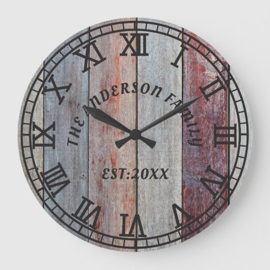 Rustiek Bruin Hout Custom Familienaam Grote Klok (Voorkant)