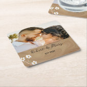 Rustiek Bruin Hout Custom Foto Bruiloft Onderzette Kartonnen Onderzetters (Schuin)