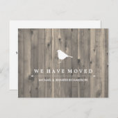 Rustiek bruin hout en zoete vogel adreswijziging aankondigingskaart (Voorkant / Achterkant)