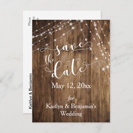 Rustiek Bruin Hout, Lichte Koorden sparen de Datum Aankondigingskaart (Voorkant / Achterkant)
