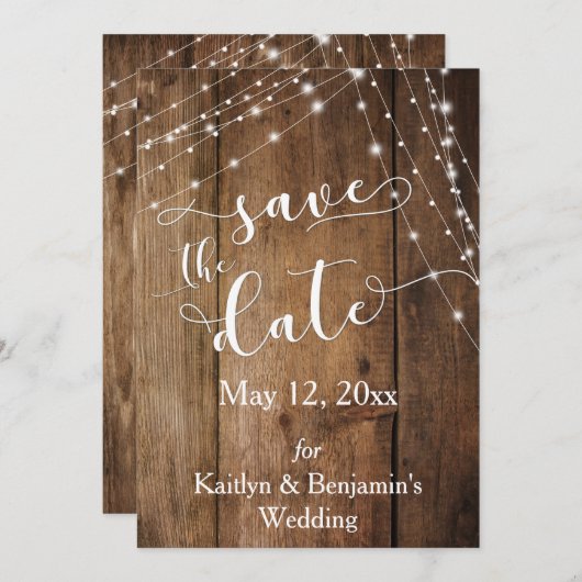 Rustiek Bruin Hout, Lichte Koorden sparen de Datum Save The Date (Voorkant / Achterkant)