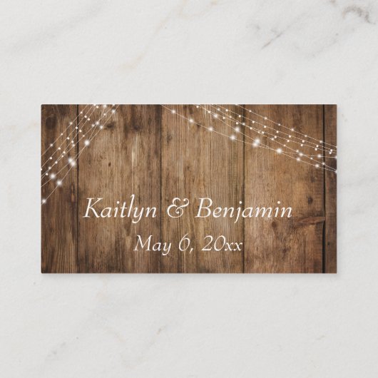 Rustiek Bruin Hout & Lichten Bruiloft Details Informatiekaartje (Achterkant)