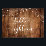 Rustiek Bruin Hout & Lichten Tafel Achttien Kaart<br><div class="desc">Deze rustieke, elegante bruiloft en event uitnodiging suite van design cadeaus enkele populaire bruiloft design trends gecombineerd op een frisse manier. Met een rijke bruine houten achtergrond en dubbele snaren van twinkelende lichte accenten heb ik een prachtig modern scriptlettertype gecombineerd om afbeeldingen weer te geven die sleutelwoorden en zinnen in...</div>