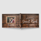 Rustiek Bruin Hout Paar Foto Huwelijk Gastenboek (Volledig)