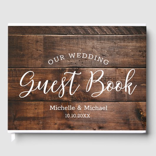 Rustiek Bruin Hout Paar Foto Huwelijk Gastenboek (Voorkant)